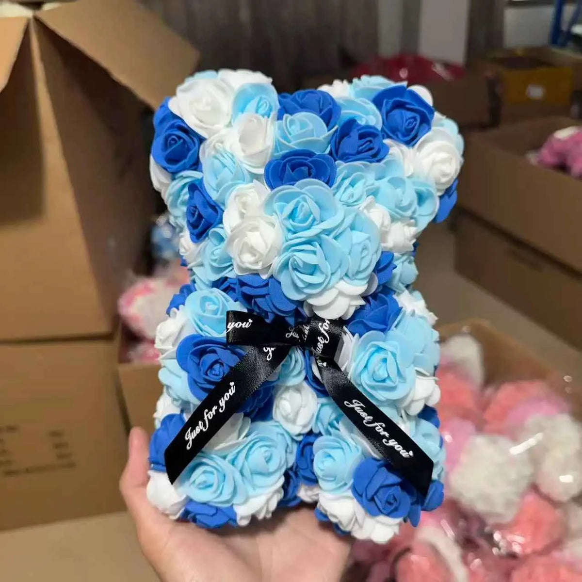 25cm Artificial Teddy Rose Flower Bear with Box. Romantic Valentines Day Gift, Girlfriend,  Anniversary, Wedding Party, Supplies