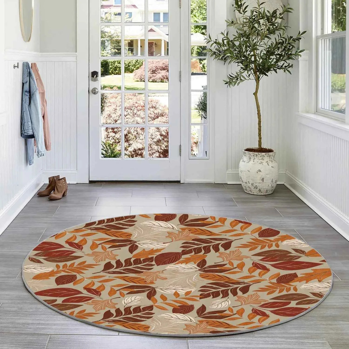 Artoid Mode Maple Leaves Fall Round Rug, Autumn, Thanksgiving Home Decor.  Non Slip, Washable Area Rug. Indoor, 4 Feet Diameter