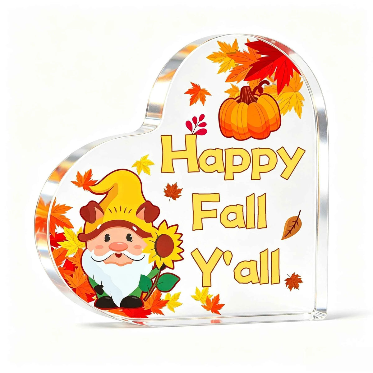 Autumn Gnome Pumpkin Maple Leaf Heart‑Shaped Acrylic Ornament, Fall Harvest Thanksgiving Home Decoration