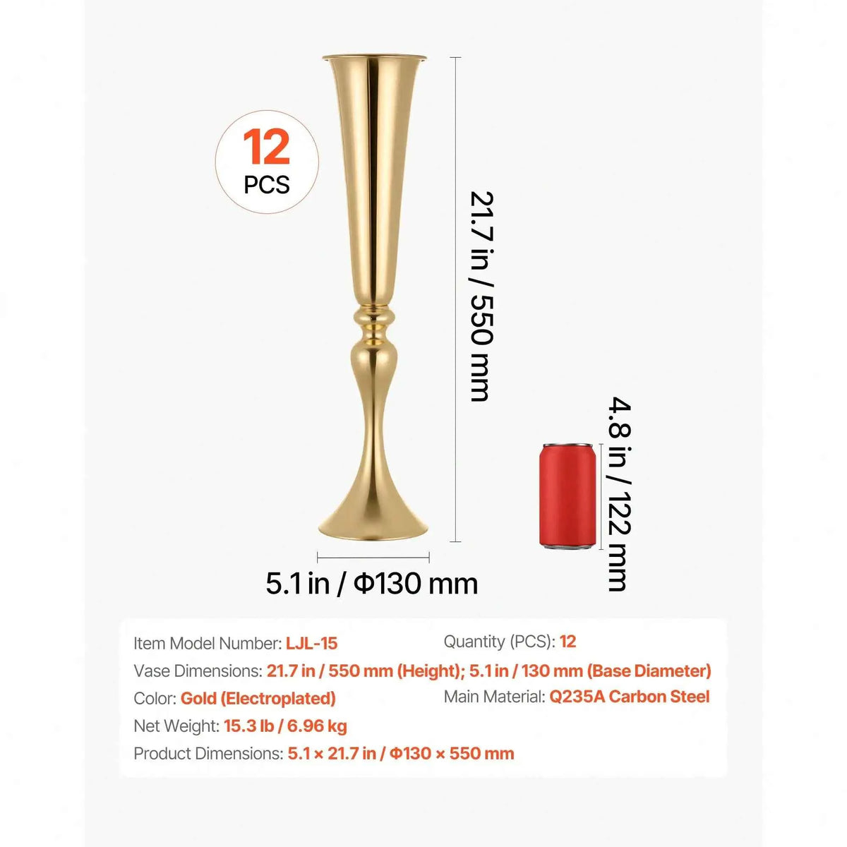 12 PCS Wedding Flower Vase, 21.7 In Tall Trumpet Flower Table Centerpieces, Banquet Vases Easy Installation, Electroplated Versatile Arrangement Stand For Party Events, Home Decor, Reception, Gold