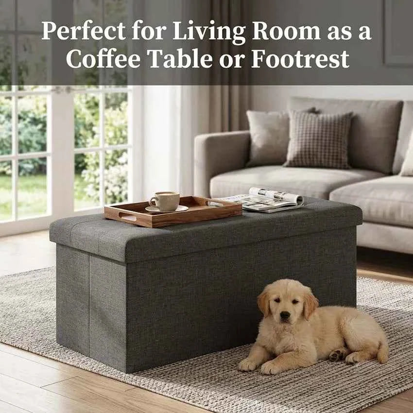Folding Storage Ottoman Bench and Cube, Gray Tufted Fabric. Storage Chest Footrest Seat with 400 lb Capacity for Bedroom Entryway Living Room, Multiple Sizes