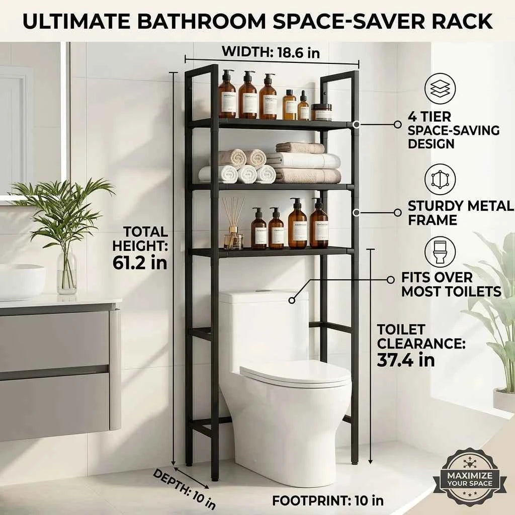 Bathroom Storage Rack Over The Toilet. Shelf Multilayer Space Saver Organizer Multi-Functional Wall Hanging Toilet Storage Rack