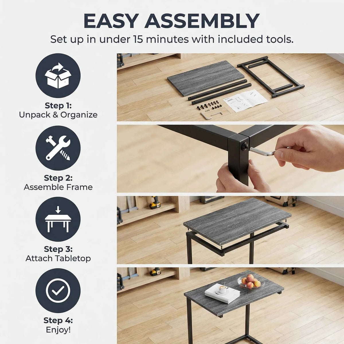 1/2 Packs C Shaped End Table, 27 Inches High, Table Slides Under most furniture, Sofa Side Table for Living Room