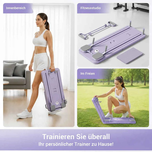 UMAY Multifunctional Pilates Board with Count Timer, Foldable Abdominal Trainer with Yoga Mat, Resistance Tubes.