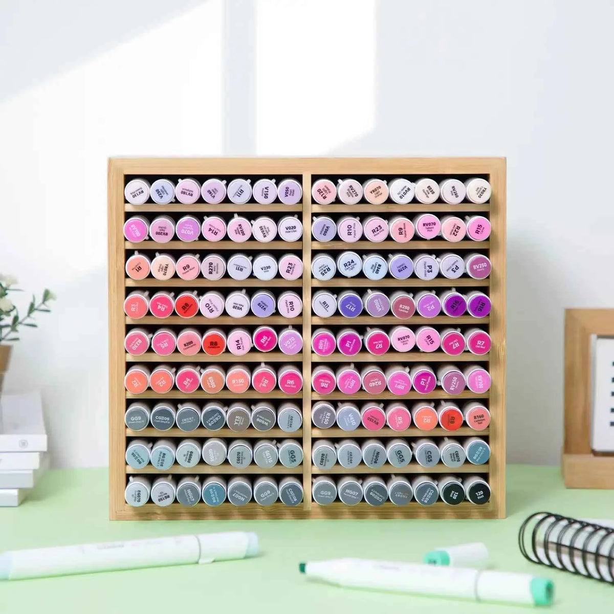 Wooden Desktop Storage Hold 126 Markers, Pens, Pencils, Art Brushes,
