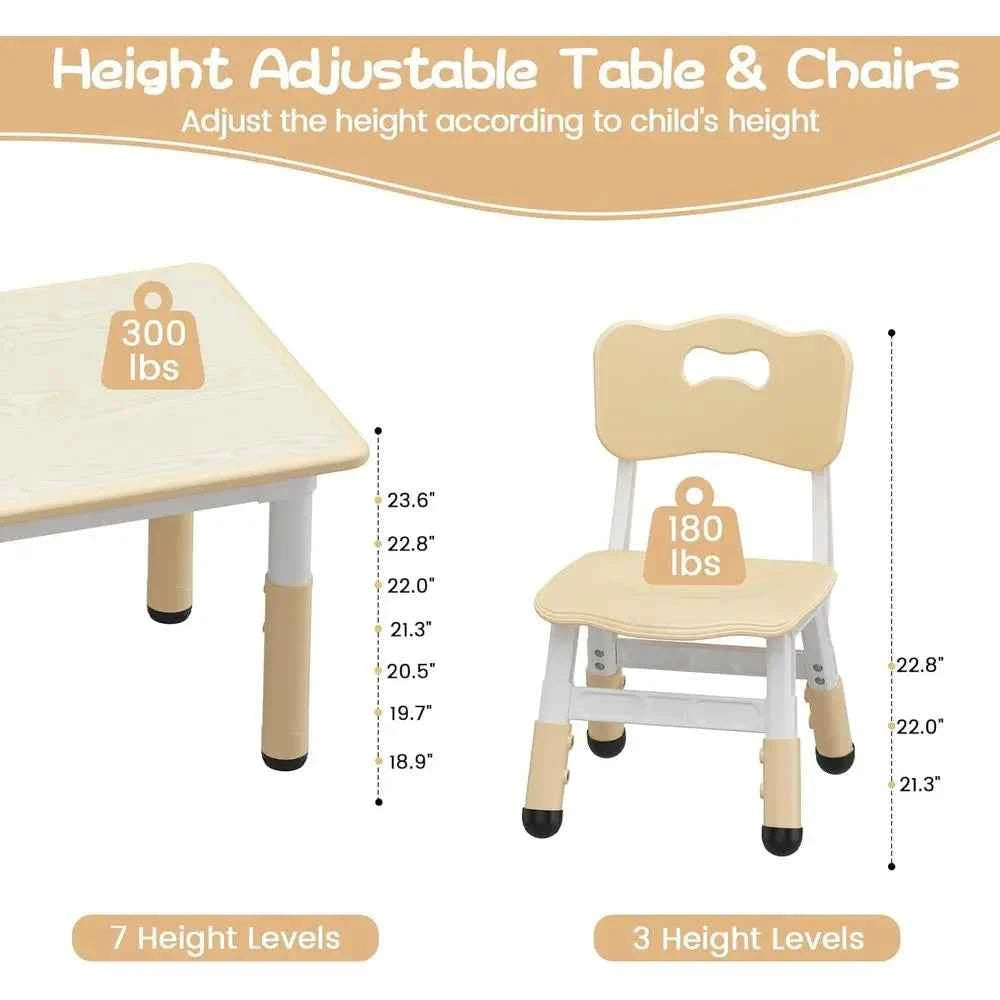 Kids Table And 6 Chairs Set. Height Adjustable Toddler Table. Ages 2-10.  Graffiti Desktop with Non-Slip Legs for Children