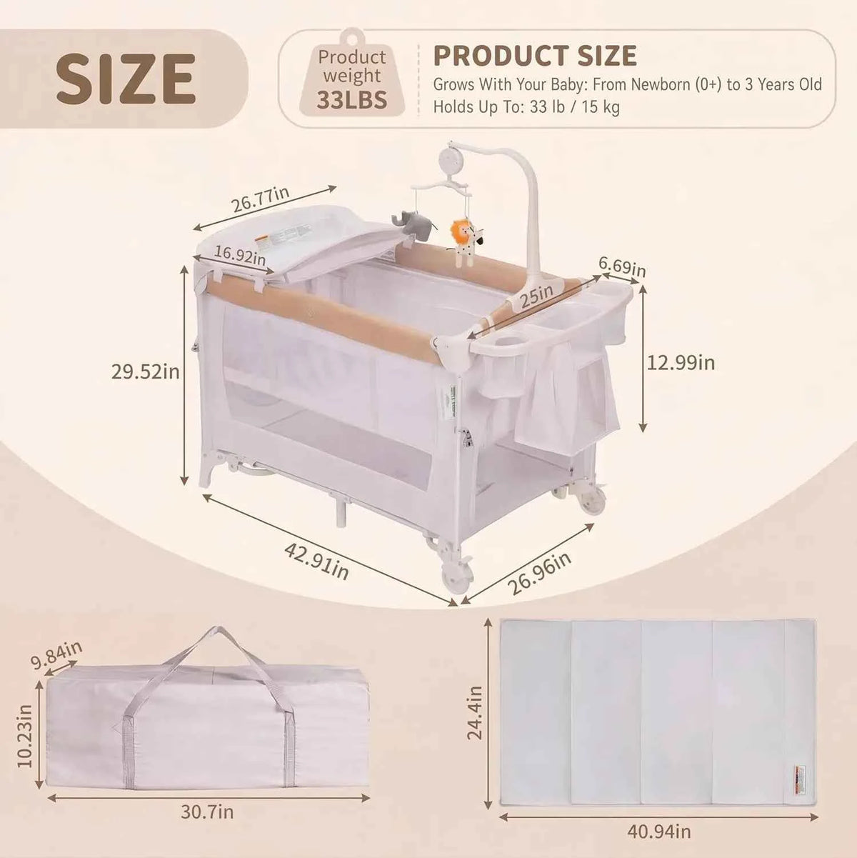 5-in-1 Playard for Babies with Bassinet, Changing Station, Portable Crib & Playpen, Breathable Mesh, Firm Mattress & One-Hand Fold