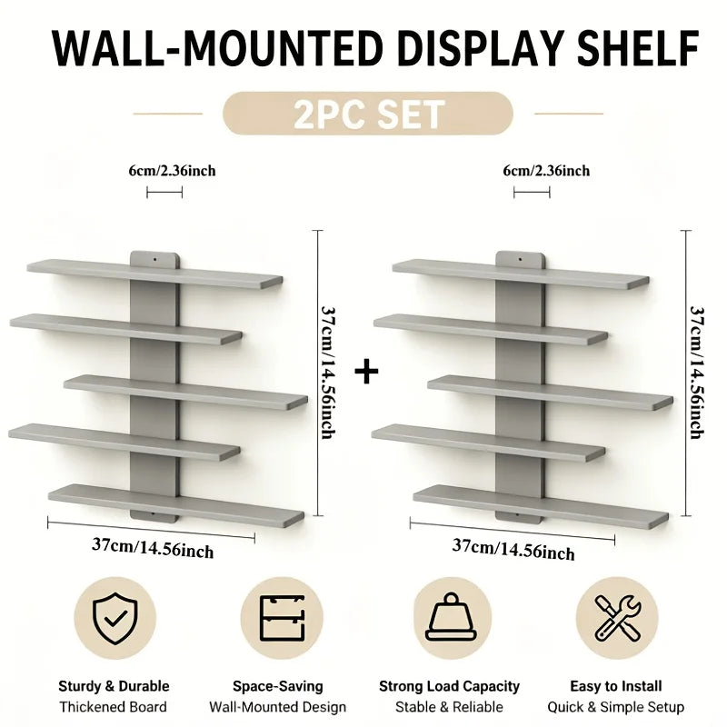 4-Piece Set of Collectible Floating Wall Racks, Multi-Tiered Wall Shelving Units, Versatile Display Stands, Suitable for Office and Home Decor, Ideal for Storing Statues and Small Figurines, Decorative Shelves, Functional Sto