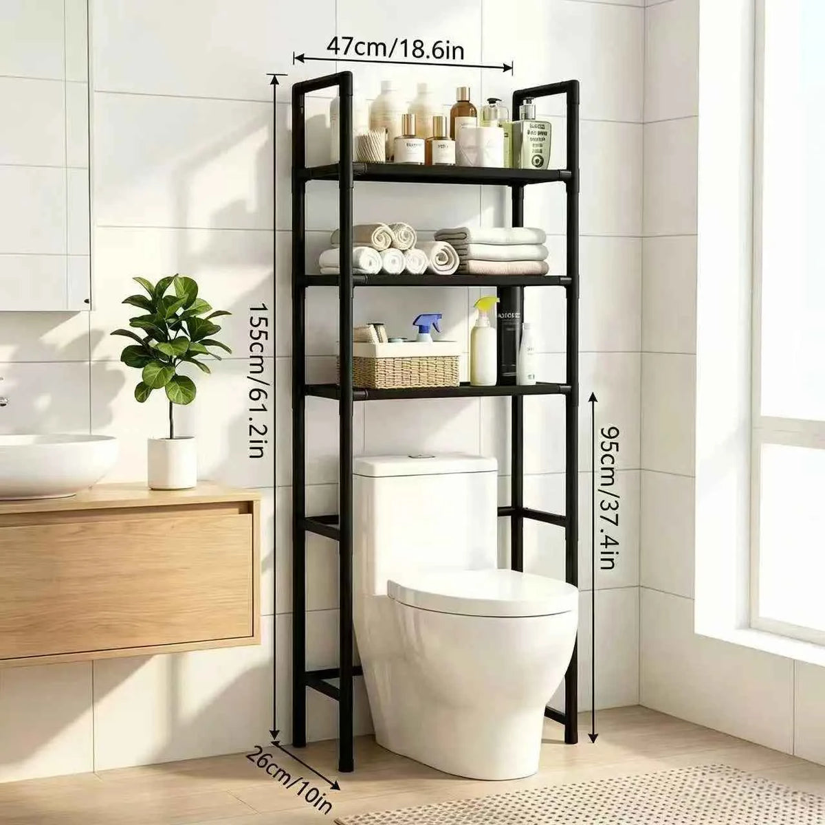 Bathroom Storage Rack Over The Toilet. Shelf Multilayer Space Saver Organizer Multi-Functional Wall Hanging Toilet Storage Rack