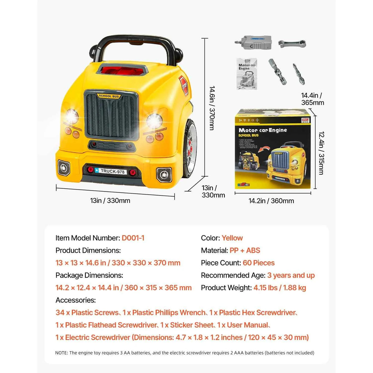 SucceBuy 60 Pcs Kids Mechanic Car Repair Set with Removable Parts & Horn. Workshop Set Engine Toy for Toddler & Children