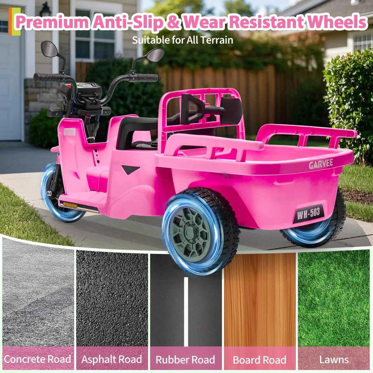 12V Kids Electric Tricycle With Trailer, 110W Ride On Motorcycle Tractor, Sand Shovel, Bluetooth Music, LED Headlight, 3 Speeds