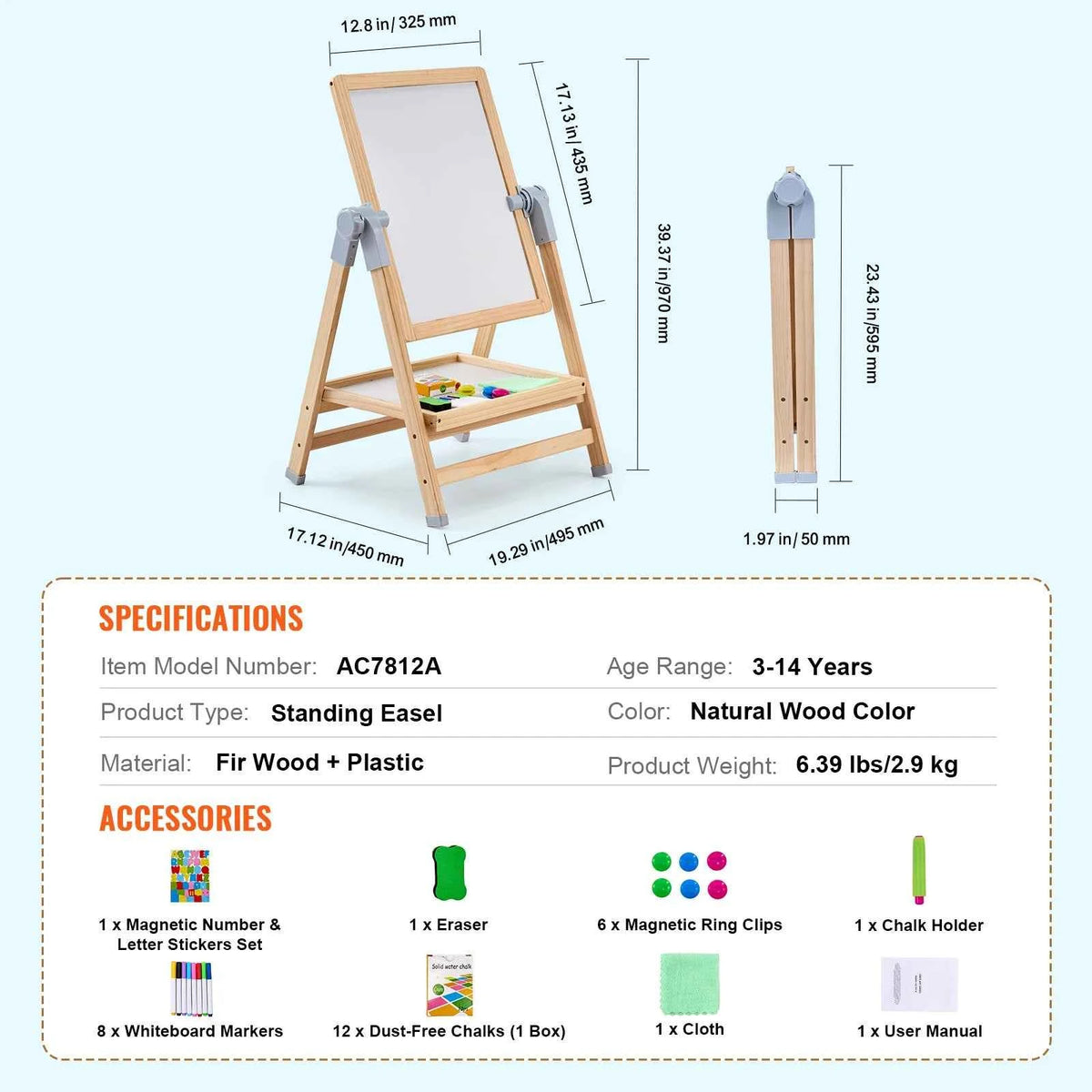 Standing Magnetic Drawing Board WordPad & Art Easel with Painting Accessories. Children Educational Toys for Kids.