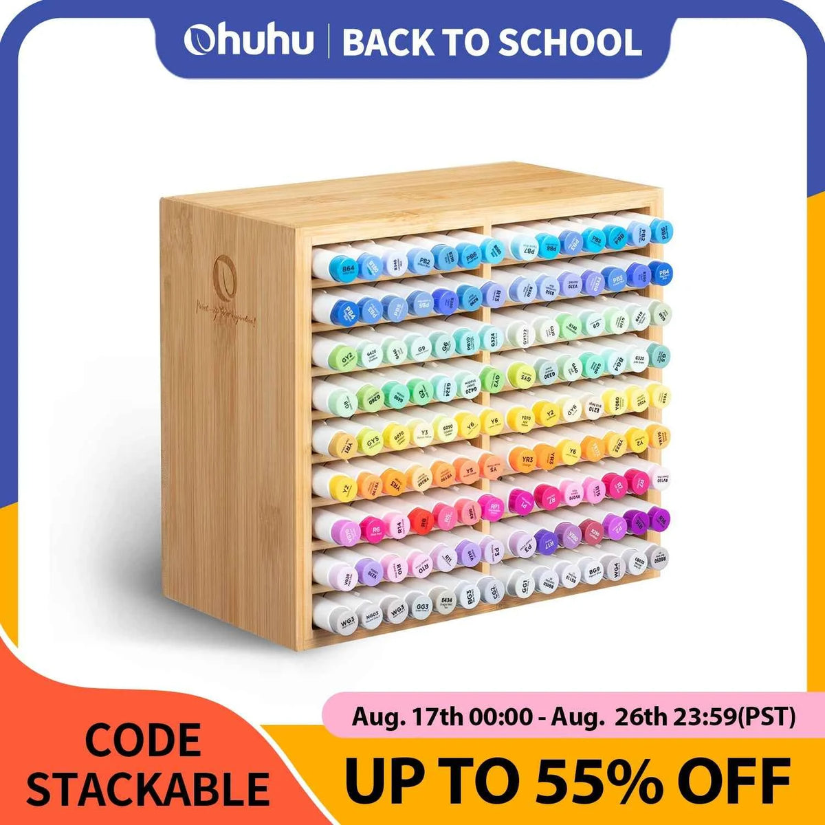 Wooden Desktop Storage Hold 126 Markers, Pens, Pencils, Art Brushes,
