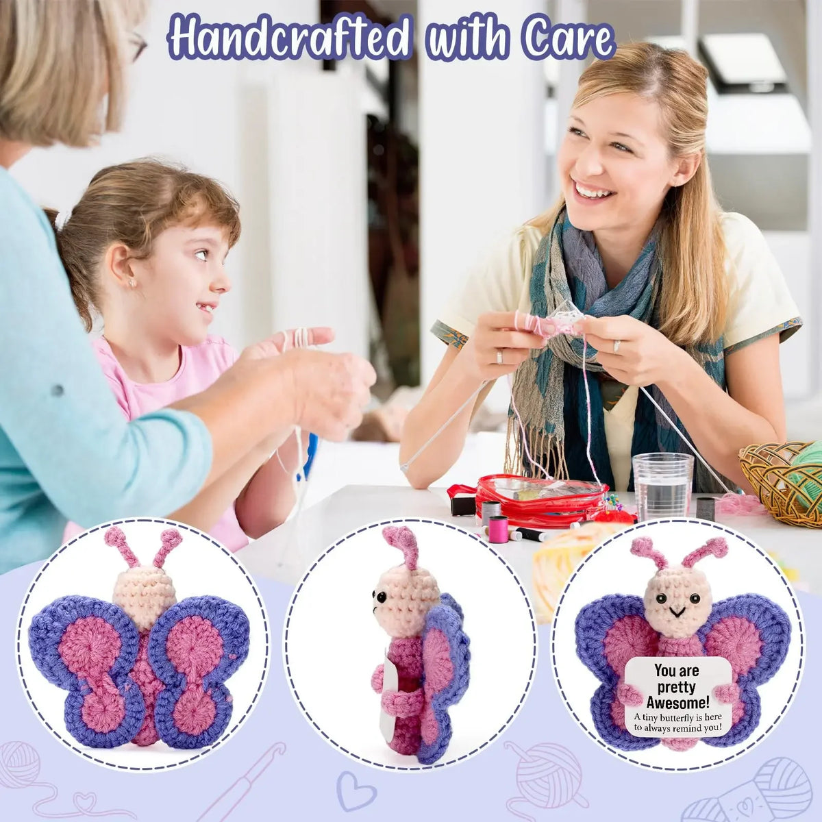 1pc A Positive And Uplifting Crocheted Butterfly Gift, Amigurumi Gift, A Mini Handmade Emotional Support Toy Doll That Relieves Anxiety And Stress. A Loving Gift.