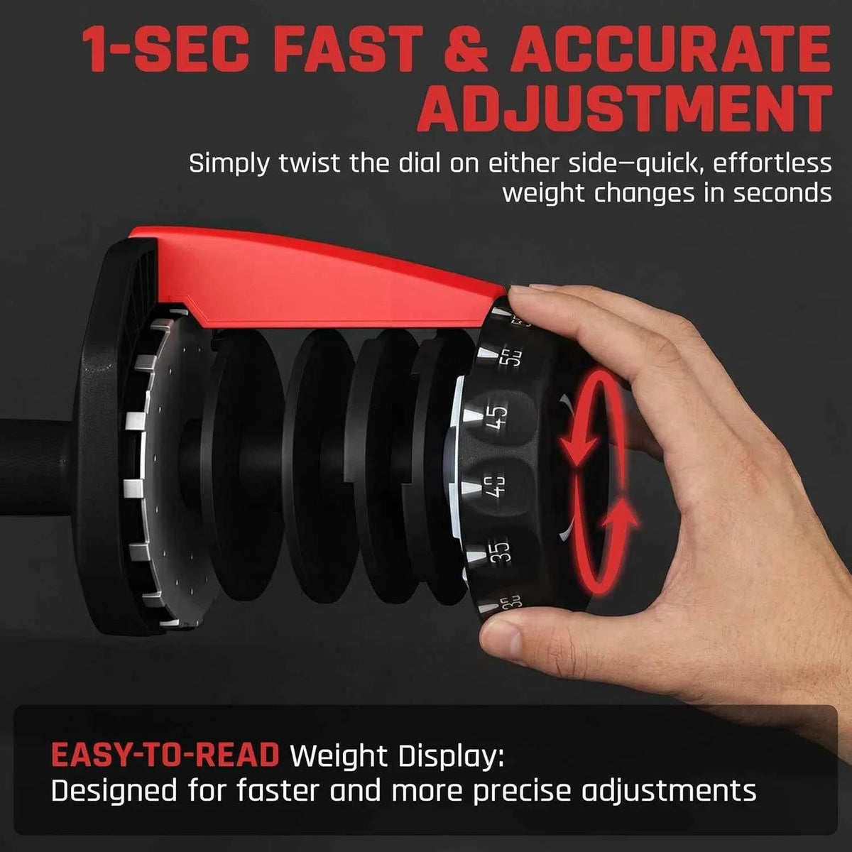 Adjustable Dumbbell Set 52.5 LBS. Fast Adjust Dumbbell Weight Set with Anti Slip Handle and Tray