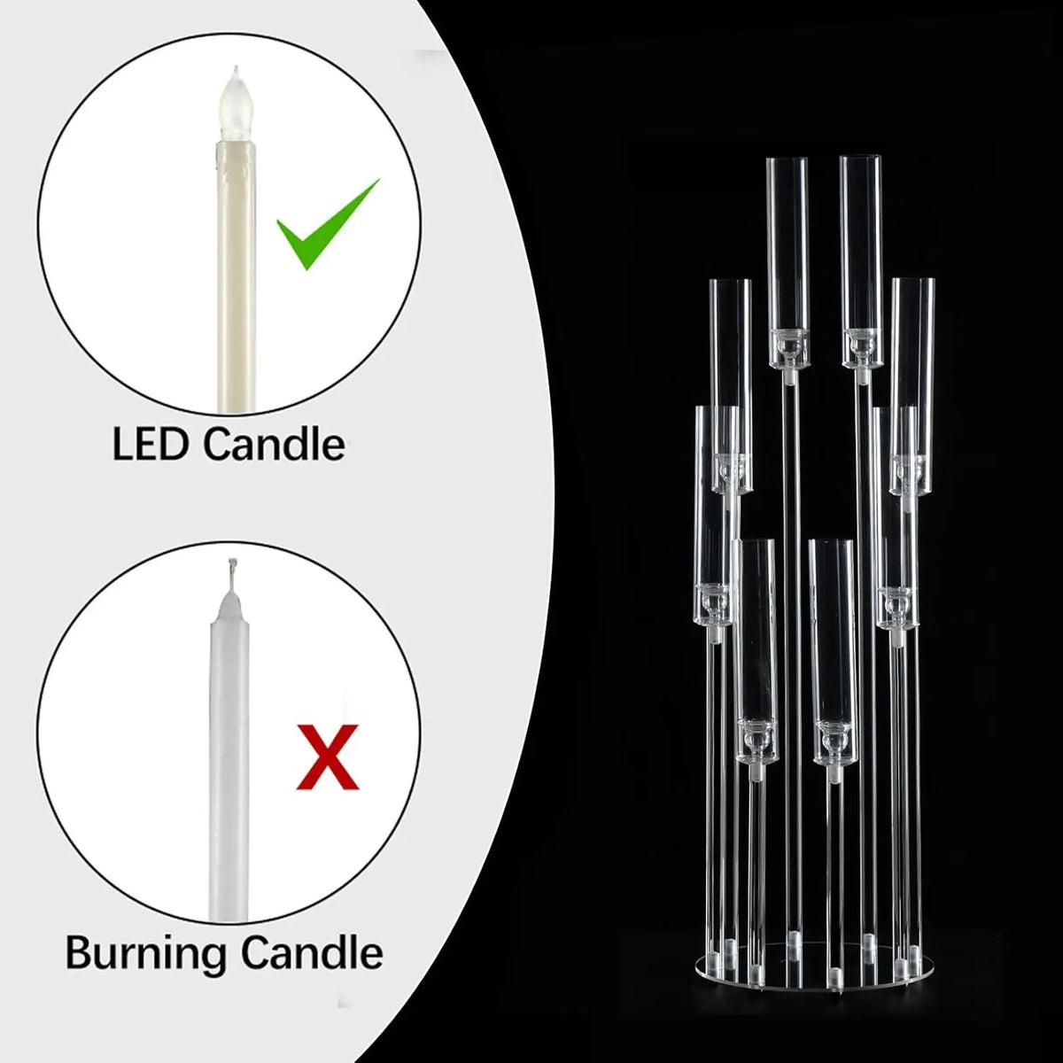 6PCS Clear Candelabra Centerpiece for Weddings. 8 Arm Acrylic 38.5 Tall Floor Candle Holder