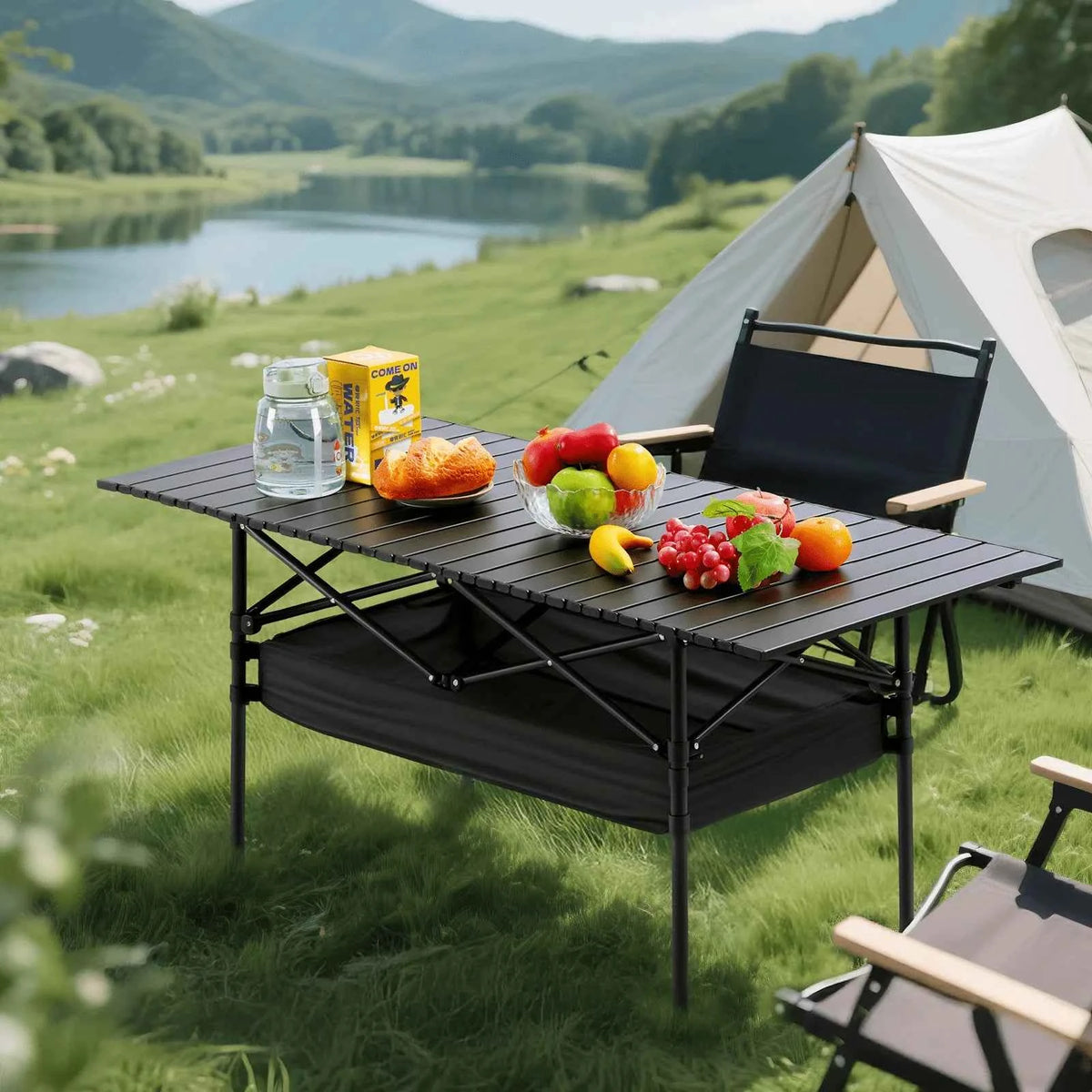 Senmeo Camping Table, Fold Up Lightweight, 4-6 Person Portable Roll Up Aluminum Table With Carry Bag For Outdoor,
