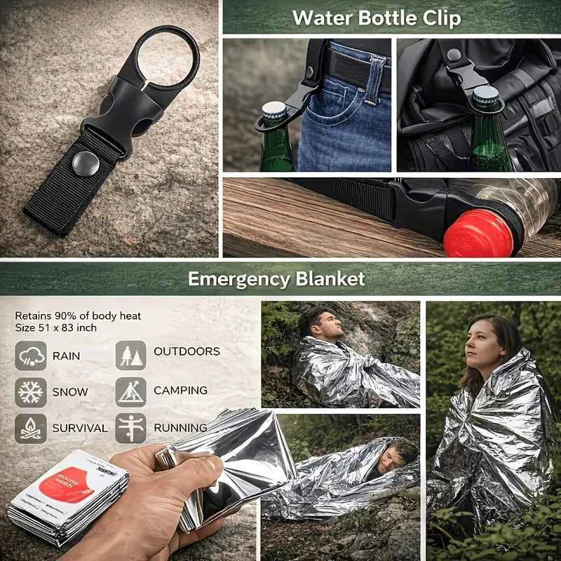 142-Piece Emergency Survival Kit with MOLLE Pocket. Essential Gear for Camping, Hunting,Gardening, Outdoor Adventure. Best Creative Gift
