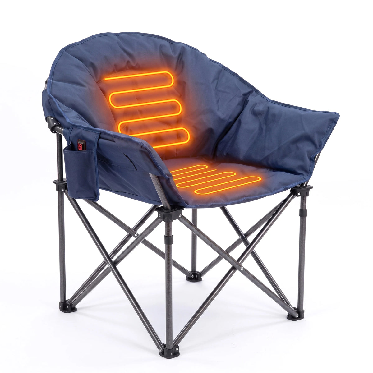 Oversized Heated Camping Chair for Adults – Heavy Duty Padded Outdoor Folding Chair with Cup Holder, Storage Pockets & Big Tall Support