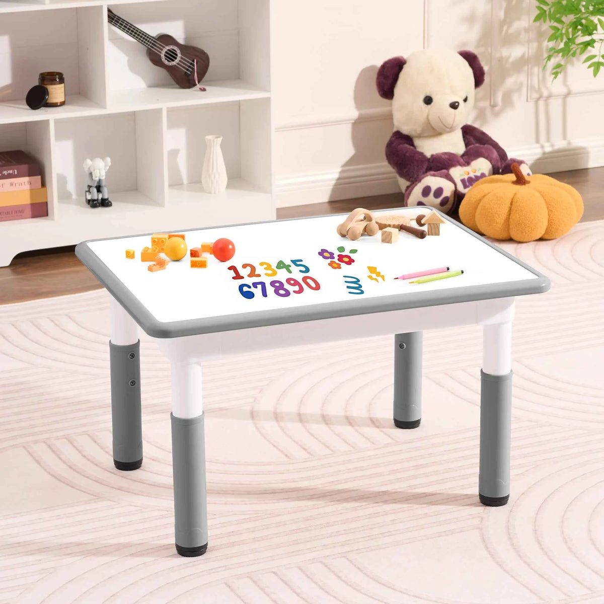 Kids Table 31.5" × 23.6", 7-Level Height Adjustable Toddler Activity Table, Graffiti-Proof Plastic Desk for Ages 3-8, Home & Daycare