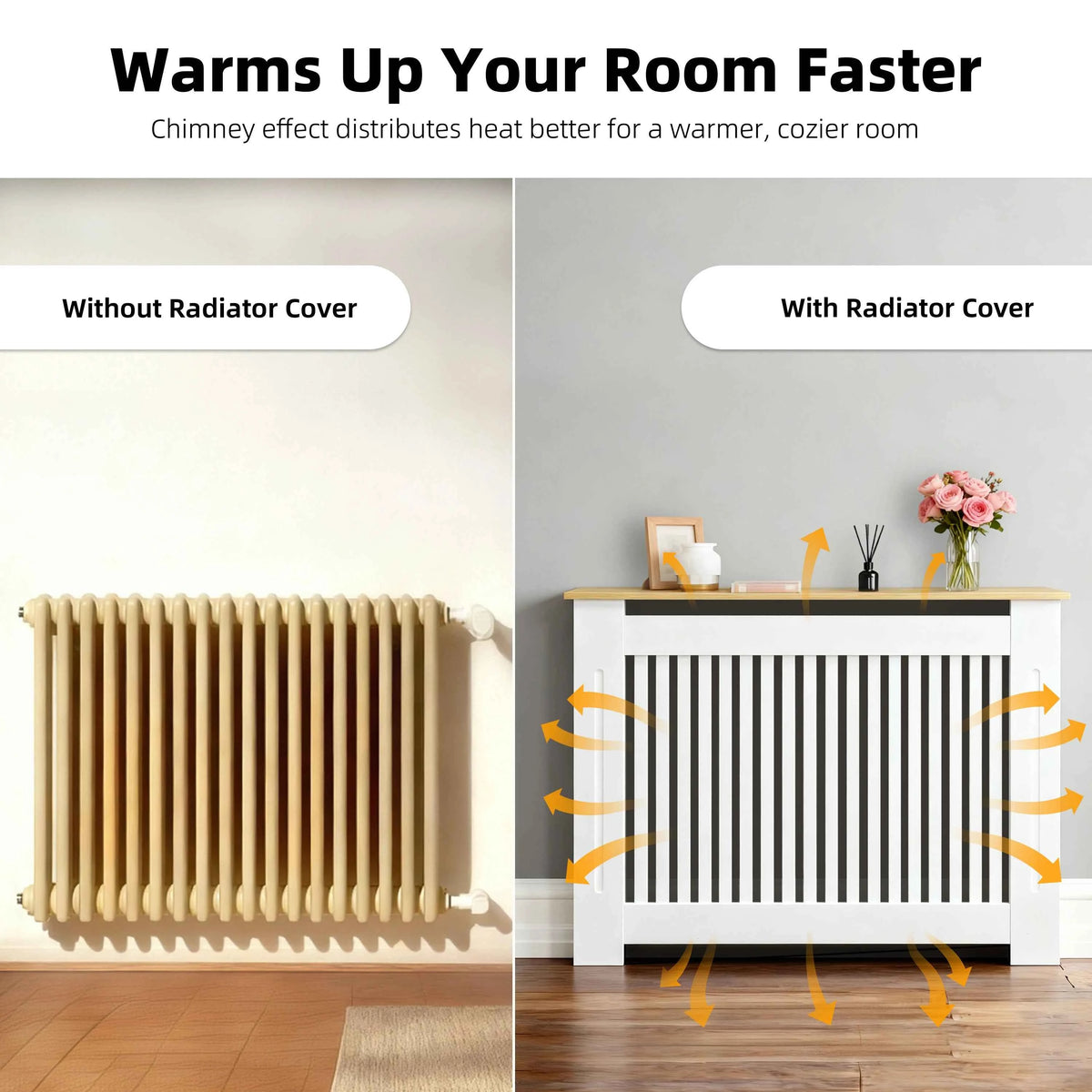 Modern Radiator Cover.  Decorative Heater Protector. Wall Vertical Slat Grill Shelf with MDF Wood Top