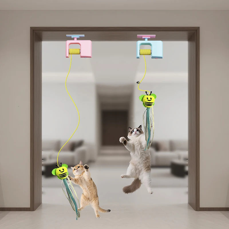 BOOTEELY Interactive Hanging Cat Retractable String, Rechargeable Toys for Indoor Kittens and Bored Adult with 3 Flying Feathers