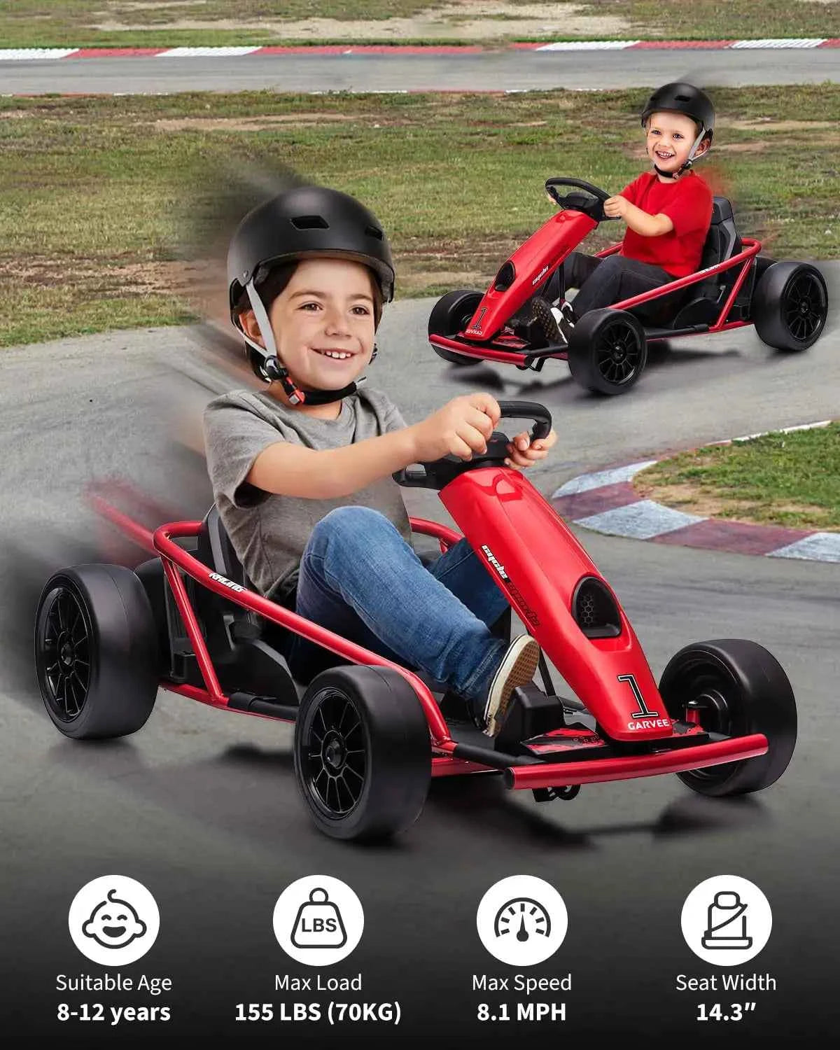 24V Electric Go Kart For Kids Ages 8+, 2x300W Drift Racing Ride On Car With 9Ah Battery, Music Horn, EVA & Nylon Wheels