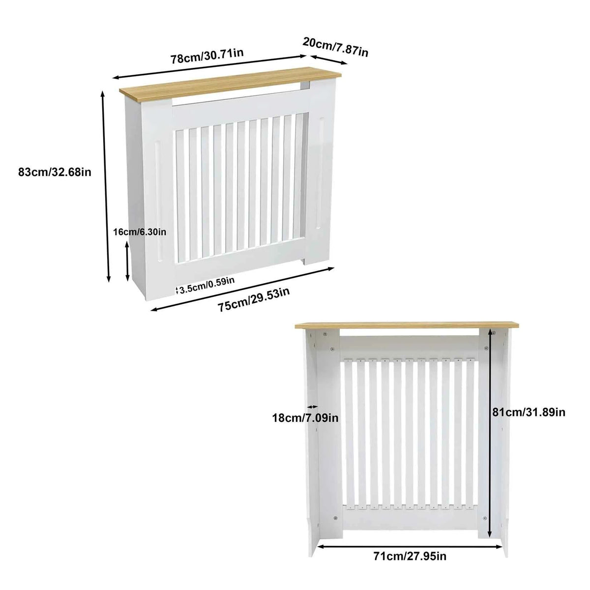 Modern Radiator Cover.  Decorative Heater Protector. Wall Vertical Slat Grill Shelf with MDF Wood Top