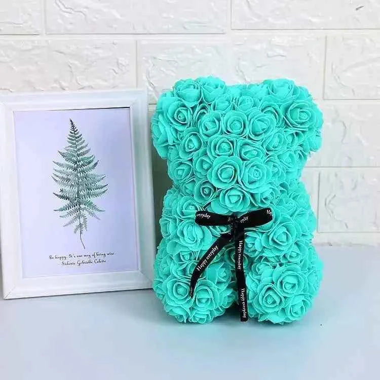 25cm Artificial Teddy Rose Flower Bear with Box. Romantic Valentines Day Gift, Girlfriend,  Anniversary, Wedding Party, Supplies