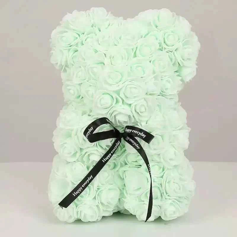 25cm Artificial Teddy Rose Flower Bear with Box. Romantic Valentines Day Gift, Girlfriend,  Anniversary, Wedding Party, Supplies