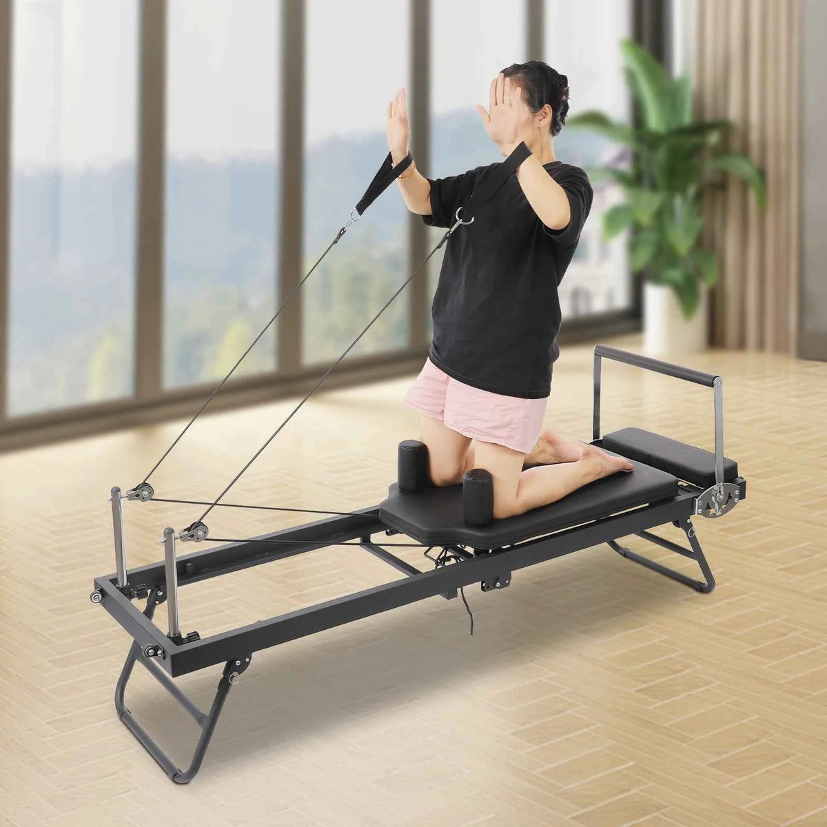 Foldable Pilates Reformer Machine Portable. Multifunctional Yoga Fitness. Grey/Black Use in Homes/Offices/Yoga Studios/Gyms