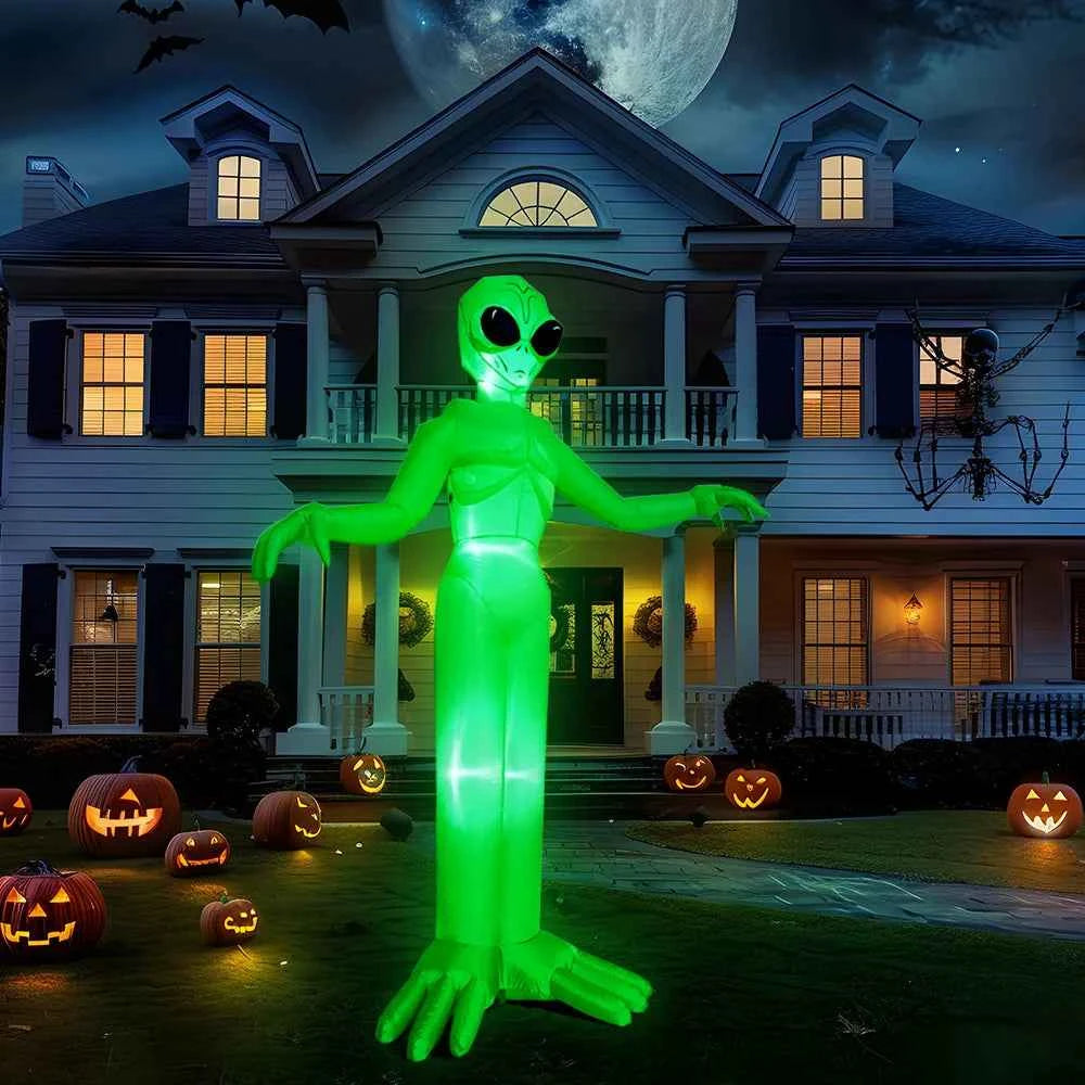 9 FT Tall Alien Halloween Inflatable Decoration. Outside Blow Up Alien. Inflatable Outdoor Decor with Build-in LEDs for Halloween