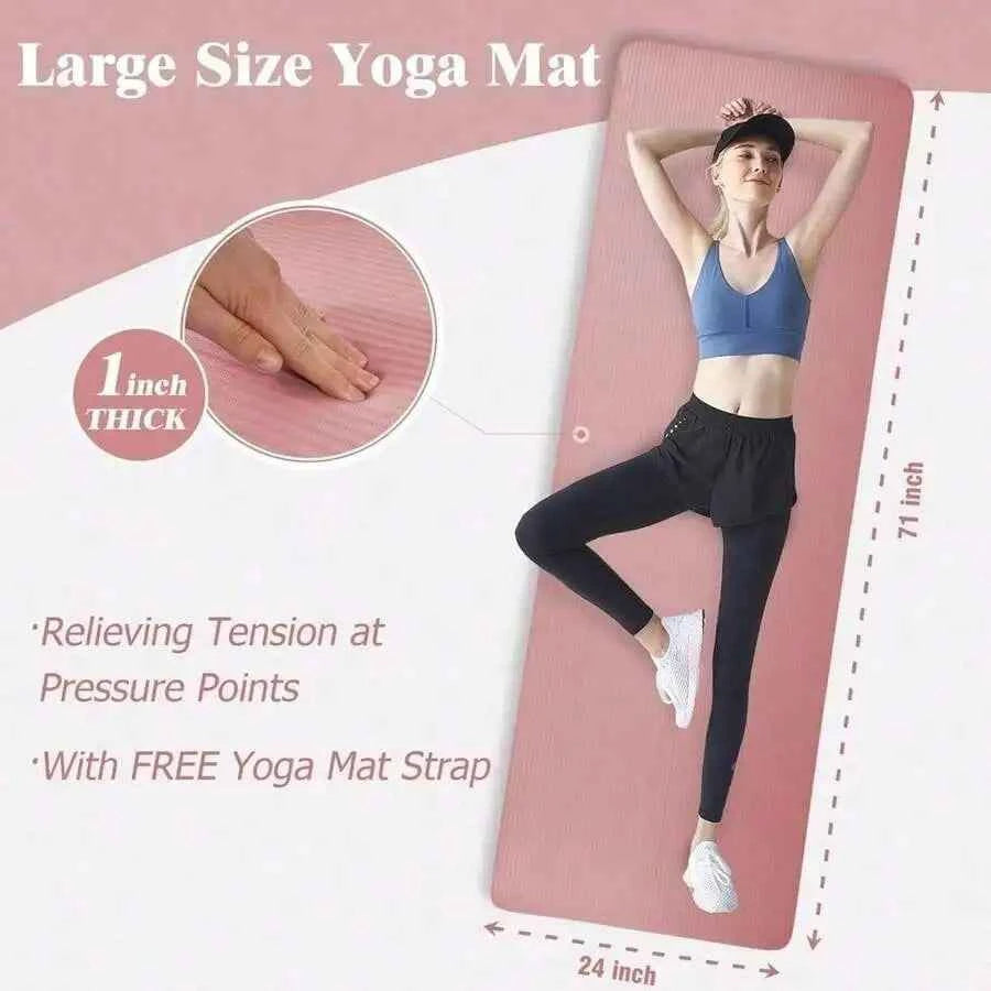 Yoga Mat  Extra Thick  For Exercise With Non-Slip Surface & Carry Strap