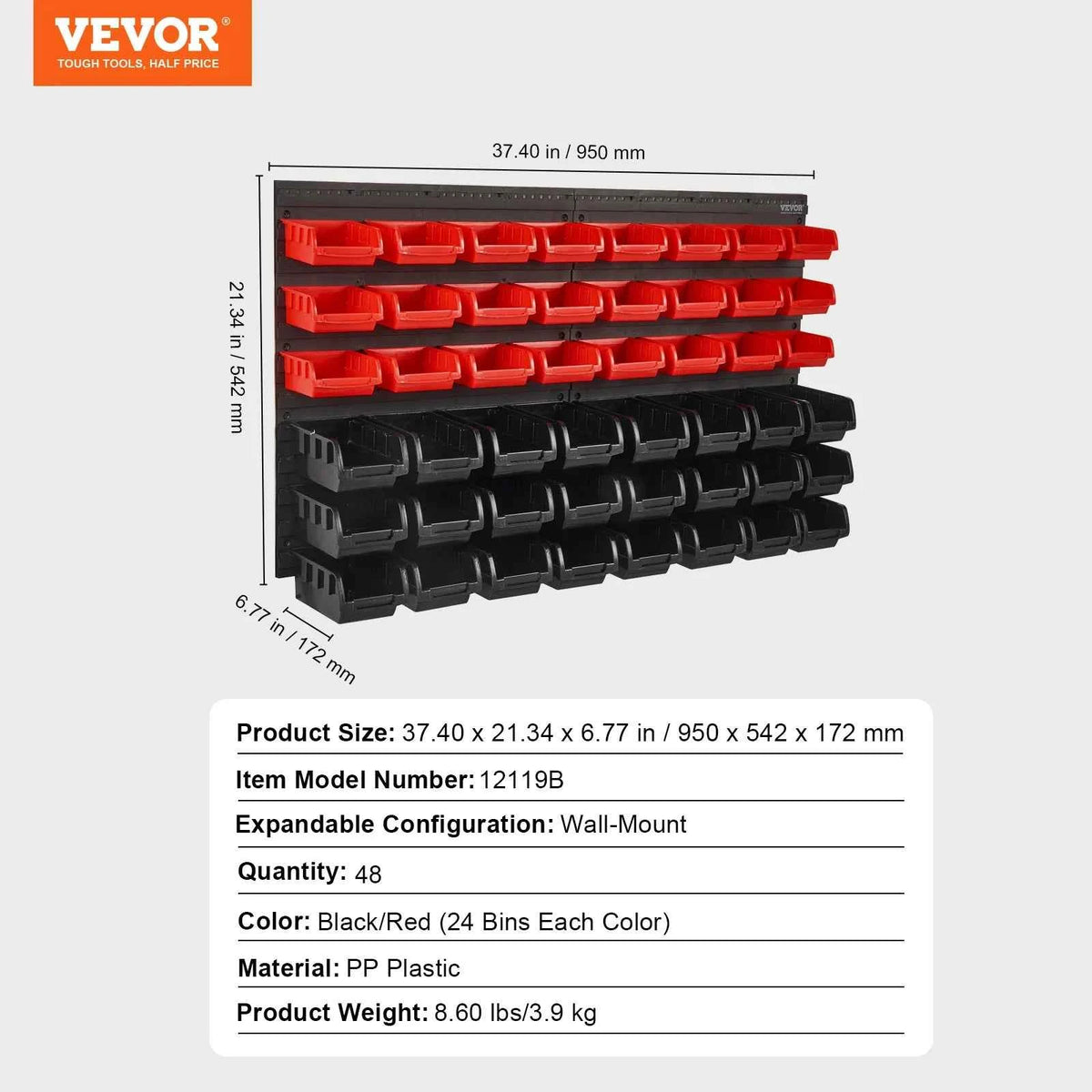 Wall Mounted Storage Bins 30/48Bin Parts Rack Organizer.  Wall Panels, Hooks, Plastic Shop Tool for Screw and Nails
