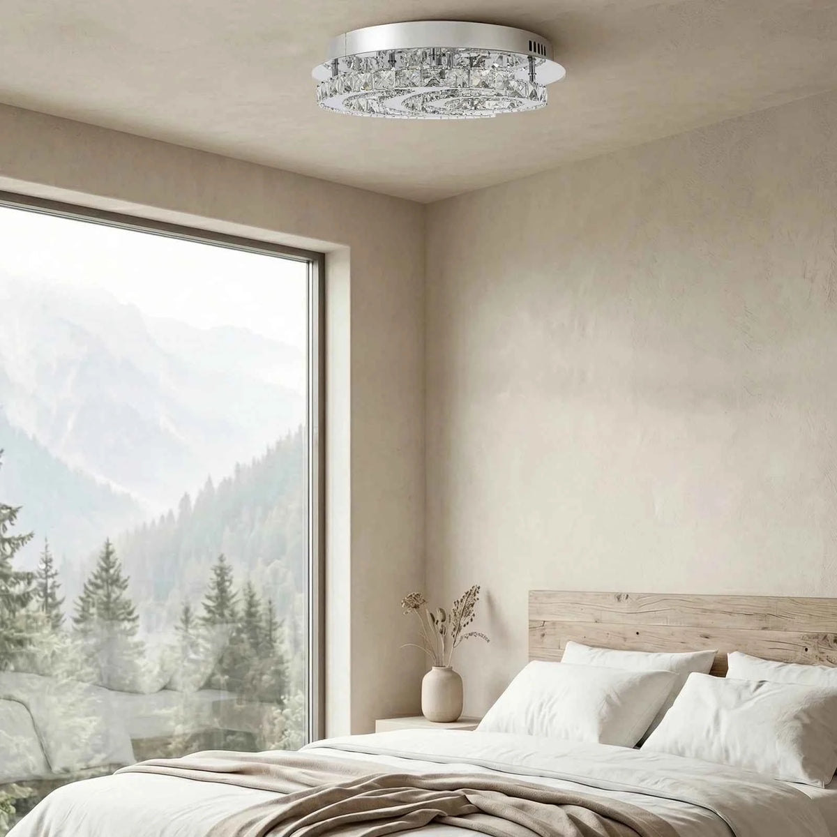 Modern Moon Shaped Ceiling Light, LED Crystal Flush Mount Chandelier.