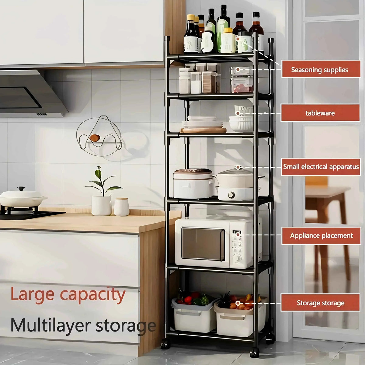 Six-story removable metal wheeled storage cart - Multifunctional storage and more | Open Shelf Design | Foldable