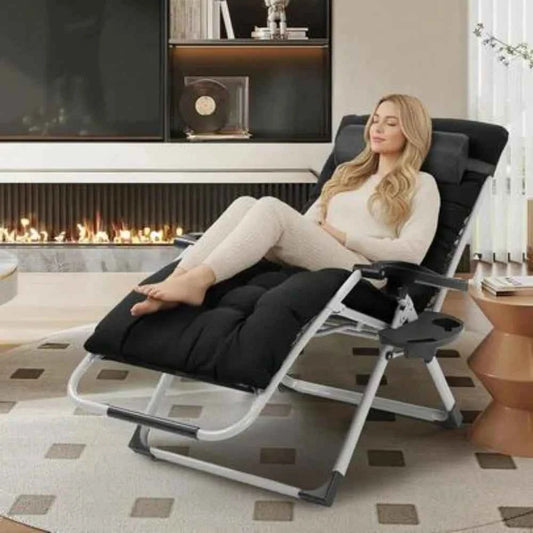 Zero Gravity Chair with Removable Cushion and Cup Holder. Padded  Portable Folding Lounge Chair with Headrest. Locking Positions. Adjustable Reclining for Adults. Heavy Duty Support Indoor & Outdoor Use