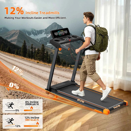 Quiet 3-in-1 Foldable Walking Pad  Treadmill  with 12% Incline for Home, 12 Preprogrammed HIIT Modes, Supports up to 300 LBS,  Built with LED Display, Heart Rate Sensor, Bluetooth Speaker & App Connection