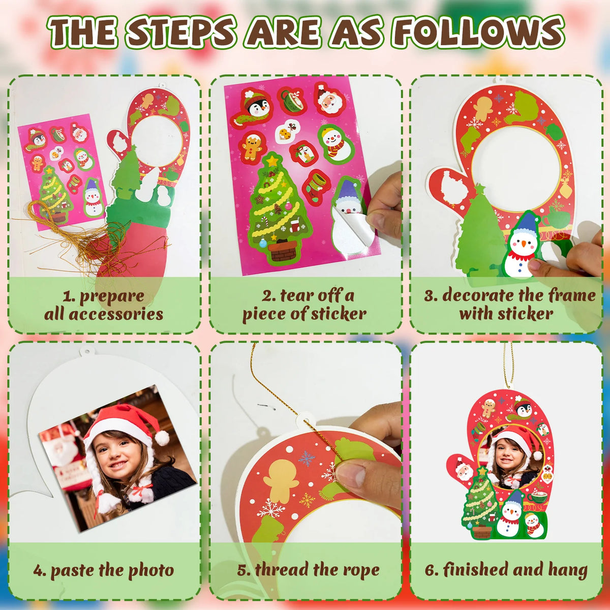 32 Pcs Christmas Photo Decorations + 32 Pcs Christmas DIY Stickers that are Christmas Themes. Stickers for Christmas Party Decorations or Christmas Eve Party Supplies