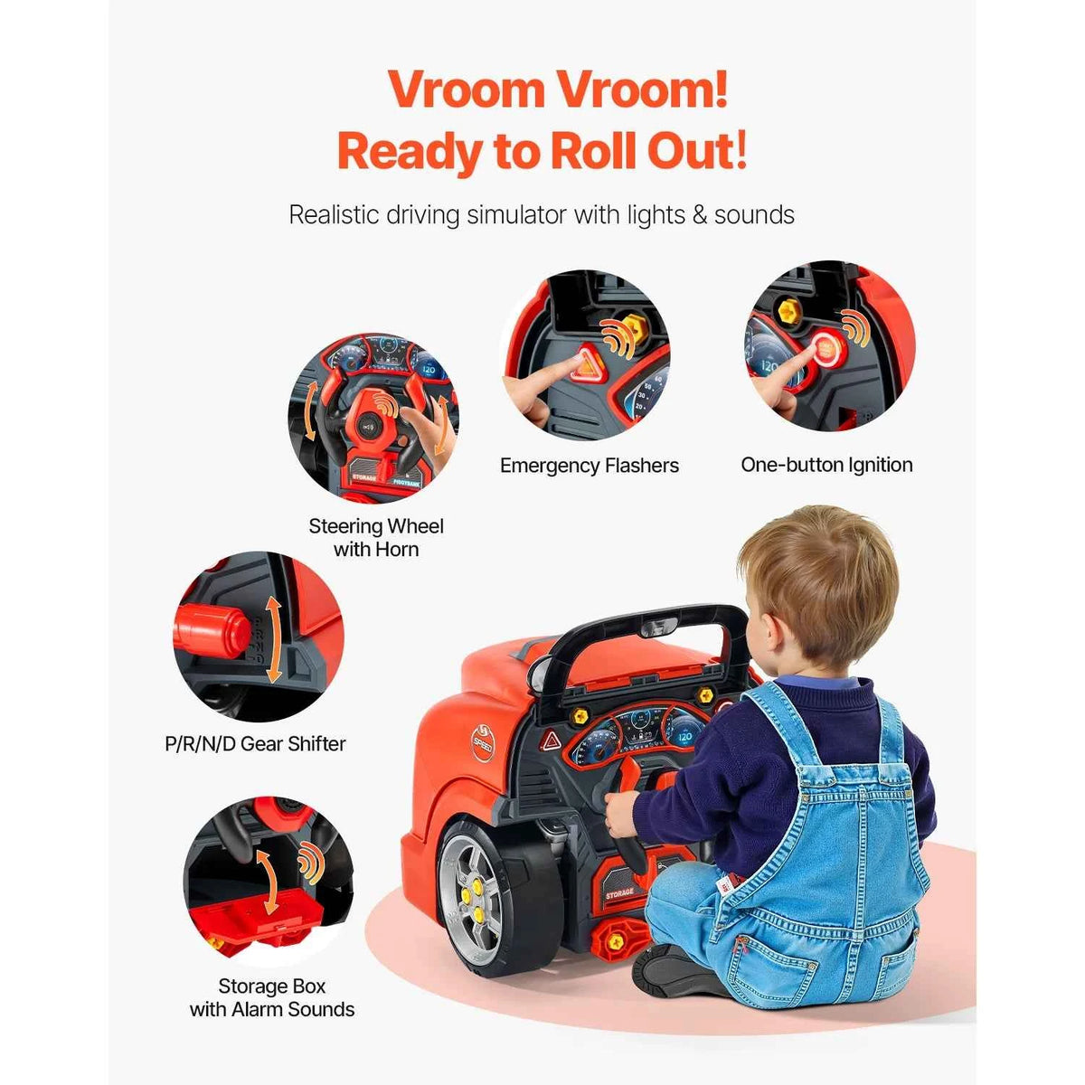 SucceBuy 60 Pcs Kids Mechanic Car Repair Set with Removable Parts & Horn. Workshop Set Engine Toy for Toddler & Children