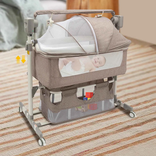 Smart Electric Baby Bassinet,  Bedside Sleeper with Music Play, Automatic Cradle with 3 Speed Timing and 5 Speed Wobbling, Portable Baby Bed Height Adjustable Crib, with Nets + Mattresses