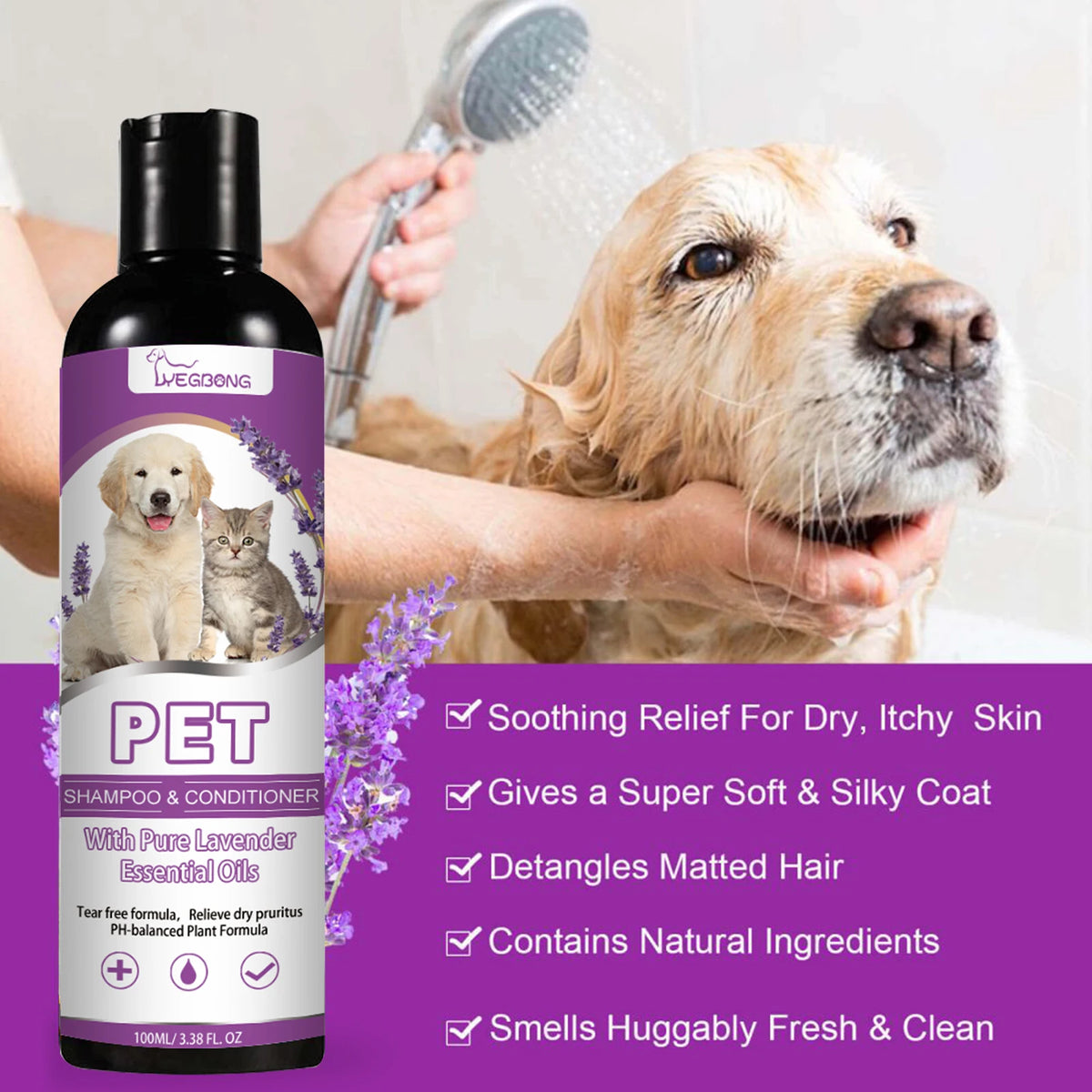 Pet Shampoo Shower Gel, for Dogs or Cats. For Soothing Itchy Animal Skin, makes Hair Smooth & helps with Detangling. Deep Cleaning Coat Care. Natural Shine. Soft Tangle Free, 100ml
