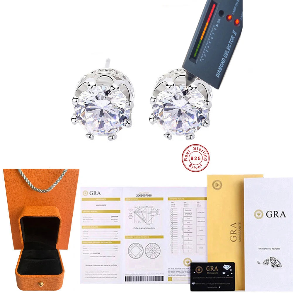 Exquisite Eight Claws Crown Stud Earrings, 925 Sterling Silver Moissanite Earrings for Women.