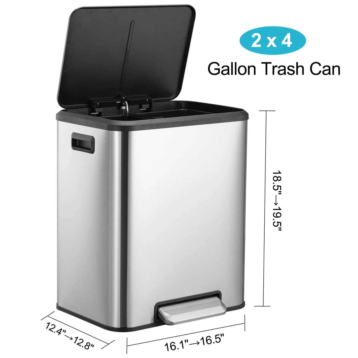 Dual Compartment Stainless Steel Trash Can – 8 Gallon/30L Step-On Garbage Bin – Soft Close Lid, 2 Removable Inner Buckets, Smudge-Resistant, Space-Saving Modern Design