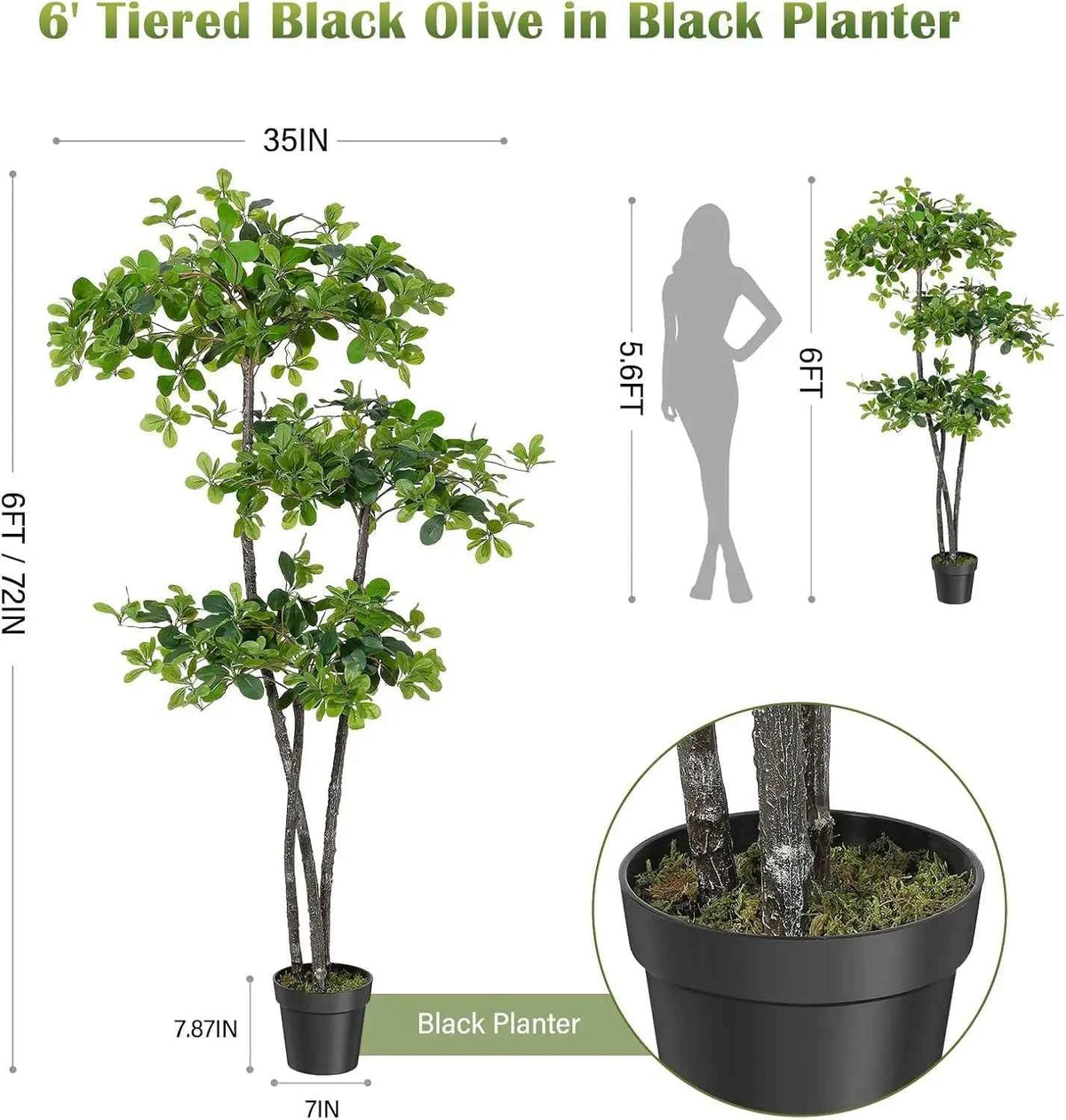 Artificial Plants Indoor, 5/6 ft Fake Black Olive Tree with Pot. Fake Tree Artificial Trees for Home, Office.