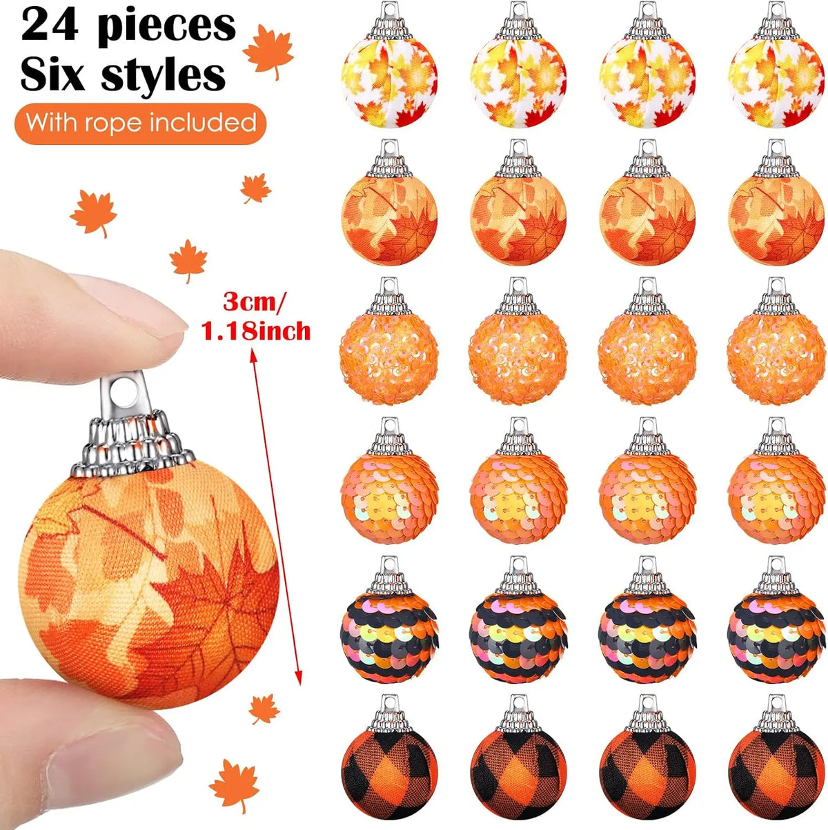 24 Pcs Fall Ball Ornaments 1.18 Inch Mini Thanksgiving Tree Decor