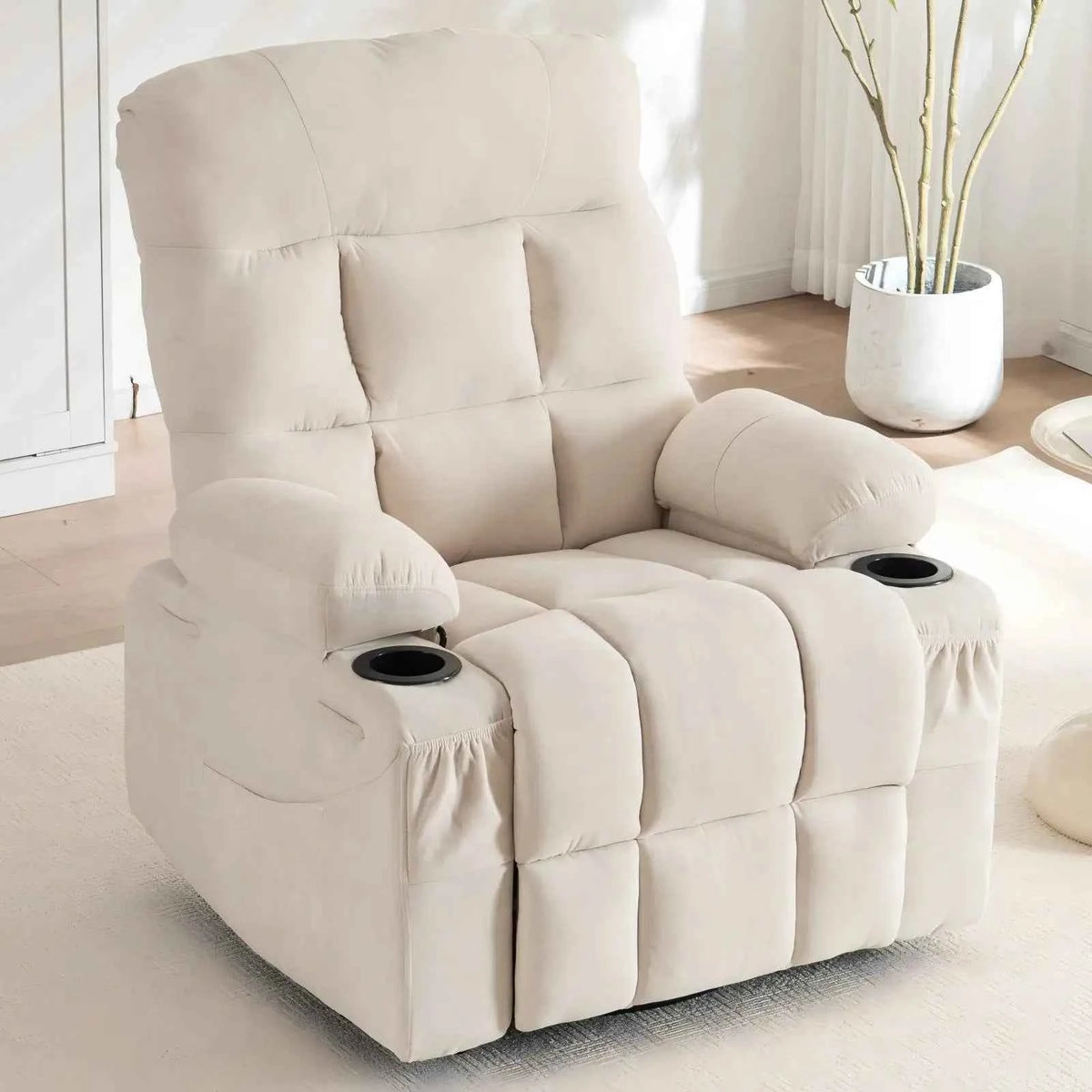 360° Swivel Rocker Recliner Chair with Cup Holders & Side Pockets,