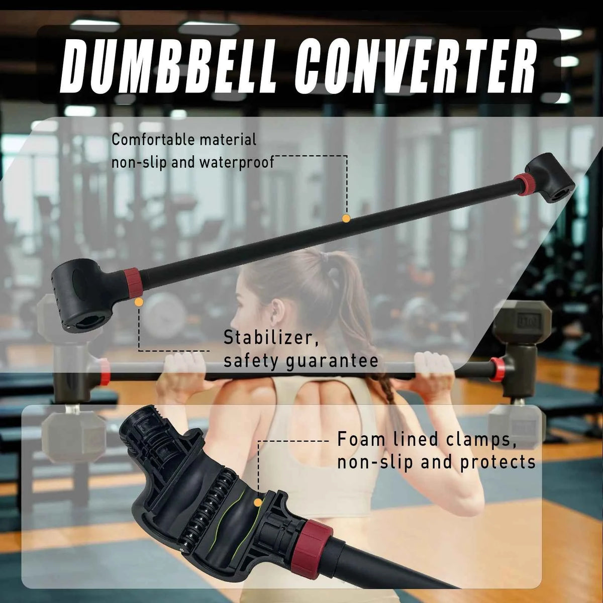 Adjustable Dumbbell Converter to Barbell Set and Kettlebell for Home Fitness. Adjustable Up to 200lb Capacity Weight Barbell