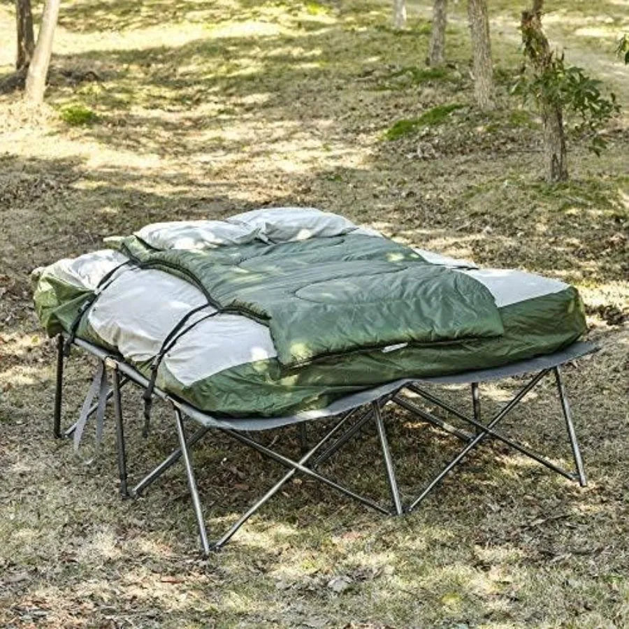 2-Person Potable Folding Camping Cot. Outdoor Bed Set with Pillows