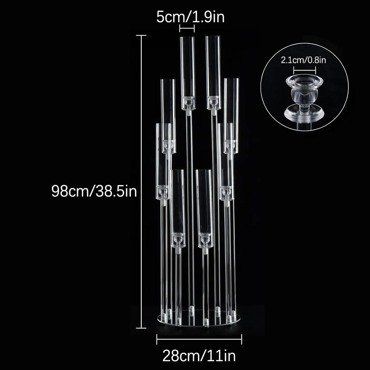 6PCS Clear Candelabra Centerpiece for Weddings. 8 Arm Acrylic 38.5 Tall Floor Candle Holder